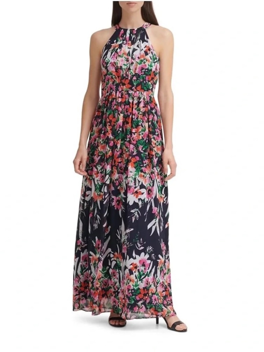 NWT ELIZA J MULTICOLOR FLORAL PRINT HALTER MAXI DRESS